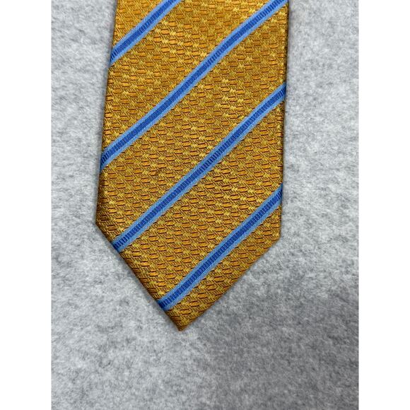 Bocara Silk Gold Blue Stripe Neck Tie - Picture 4 of 6